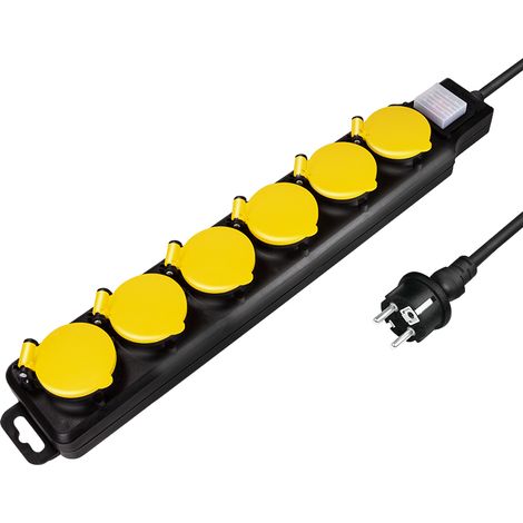 LogiLink LPS256 - Ciabatta elettrica per esterni, 6 prese (6 CEE 7/3) con protezione IP 44 e interruttore on/off, per esterni, nero (1/5)