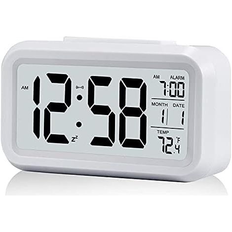 Silent Alarm Clock, Battery Operated Digital Alarm Clock, Large Bright Display, Date Display, Calendar, Temperature, 12/24 Hours, Repeat Time for Bedroom, Office (1/5)