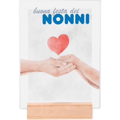 Lupia - Portafoto Targa 15x20 cm FESTA DEI NONNI con protezione in Vetro e supporto da tavolo in legno, senza Cornice, Idea Regalo con Scatola e poster grafica per la festa dei nonni (1/4)