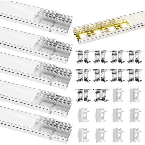 0.4m LED Profil Aluminium, 0.4 m U-Form Aluminiumprofil mit milchiger Abdeckung für LED-Strips, Endkappen, und Montageklamme (1/5)