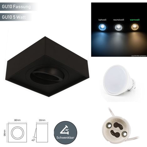 LED line Deckenleuchte CUBO MIDI Aufbaustrahler Lampe Unterputz Leuchte Strahler Schwenkbar 45° Eckig Schwarz aus Aluminium mit Fassung GU10 5W Leuchtmittel Warmweiß (1/5)