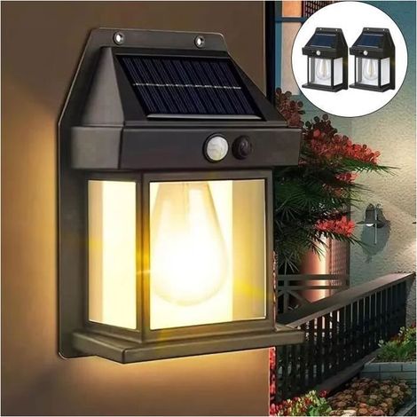 2PCS Applique Murale Extérieure Solaire, Lanterne Murale Rétro avec Capteur De Mouvemen, 3 Modos, IP65 pour Balcon, Couloir, Cour (1/4)