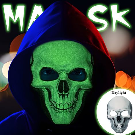 Phosphoreszierende Grüne Totenkopf Maske Halloween Maskenball Leuchtet im Dunkeln Gruselig (1/5)