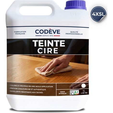 Teinte Et Cire - 4x5 L - Codeve Bois - Chêne clair - Pour Teindre Et Cirer Tous Vos Types De Meubles, Boiseries Ou Objets En Bois.