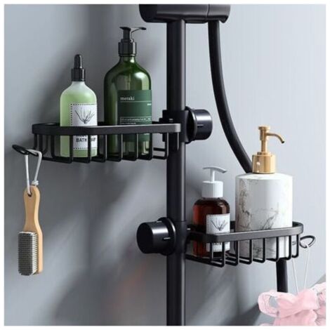 Étagère de douche sans perçage – Lot de 2 étagères inoxydables – Acier SUS304 antirouille – Support pour barres de 18-27mm – Pour salle de bain et cuisine (1/4)