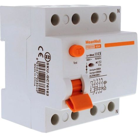 Disjoncteur différentiel MeanWell pur type CA 3P+N 4M 10 kA 30 mA 63 A 400 V (1/5)