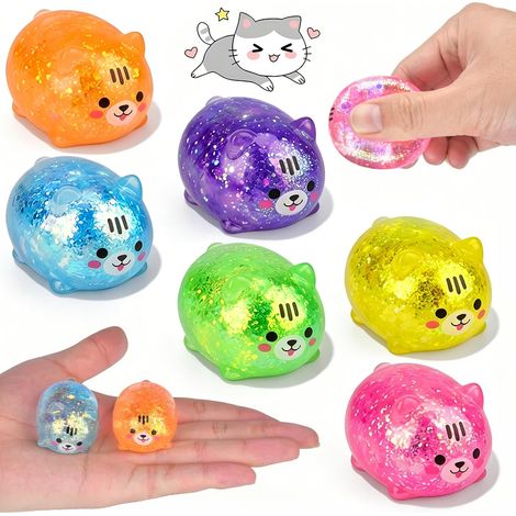 Pack de 6 balles squishy anti-stress, balle anti-stress pour enfants, balle à presser en forme de chat, balles squishy arc-en-ciel pour adultes, soulagement de l'anxiété ADHD, anxiété, OCD et apaiseme