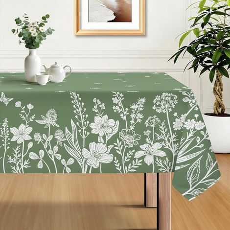 Printemps Nappe Rectangulaire Anti Tache Floral Papillon Vert Nappe de Table Lavable Imperméable Lavable en Machine Polyester pour Salle à Manger Jardin fête Mariage ou Maisonr,152x213cm (1/5)