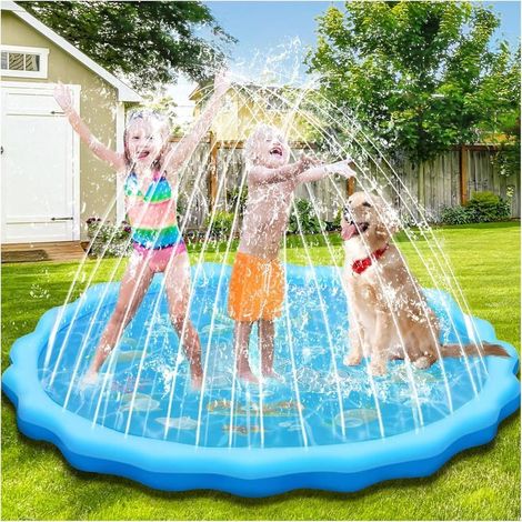 Tapis de Jet d'eau (170cm), Antidérapant 0,58mm Épaisseur, Splash Pad Durable en PVC, Jet Fontaine Réglable pour Enfants, Adultes et Chiens, Jeu d'eau Extérieur pour Jardin (1/5)