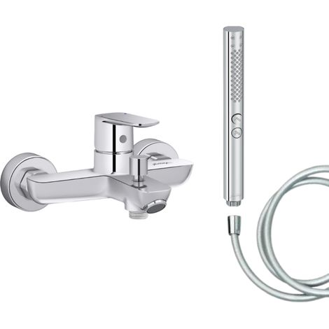 Mitigeur baignoire JACOB DELAFON July+ + pommeau de douche Shift+ rond + flexible de douche lisse (1/5)