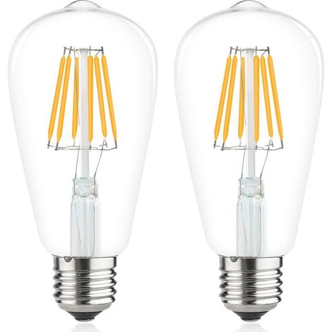 6W E27 ST64 filament ampoule led Edison 220V led vintage Classic Blanc Chaud 2700K 60W ampoule halogène équivalence 600lm pour camping-car, yacht, vapeur, etc(2pcs, Dimmable) [Classe énergétique A++] (1/5)