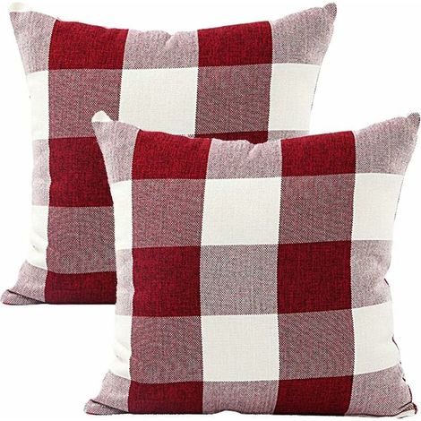 Cushion Cover Geometric Lattice Pillow Cover for Sofa Home Living Room Bedroom Home Decor, 45x45cm, Set of 2 Pieces (White Red｜2 Pieces) (1/5)