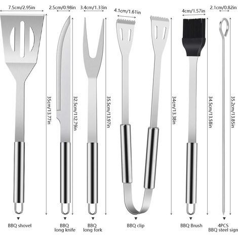 Grillbesteck-Set, 9-teilig, aus Edelstahl, inklusive Aufbewahrungsbox, Pfannenwender, Gabel, Zange, Messer, Spieße und Bürste, für Outdoor-Aktivitäten, Camping und Garten. (1/4)