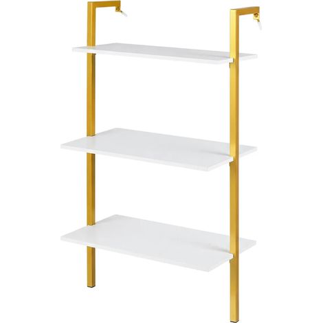 Étagère échelle 3 niveaux, bibliothèque murale en bois avec cadre métallique, étagère de rangement, 53,5 x 29,5 x 96 cm - blanc (1/5)