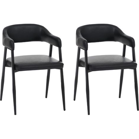 [NON UTILIZZATO] Set 2 sedie da pranzo HHG-685, da cucina schienale imbottito, stile industriale retrò vintage ecopelle, nero