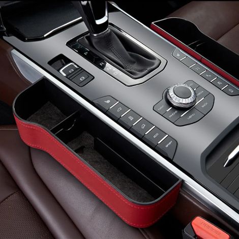 (1 paire rouge en PU) 2 pièces Organisateur de remplissage d'espace pour siège auto, porte-gobelet en cuir, boîte de rangement latérale pour console centrale avec porte-gobelets, poches de couture de (1/5)