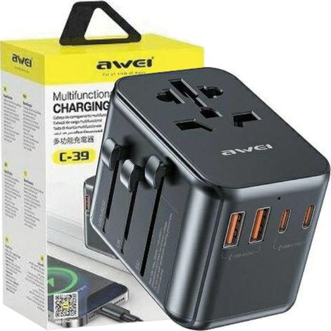 Cargador de pared Awei GaN USB-C/USB-A de 35 W, color negro. (1/4)