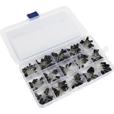 Kit de 200 condensateurs électrolytiques en aluminium, assortiment de 15 valeurs en ligne, 0,1 à 220 µF (1/5)