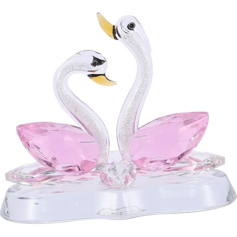 Décoration de Mariage Cygne en Cristal Rose, Ornement Décoratif en Quartz Transparent, Sculpture Couple de Cygnes Brillant, Accessoire pour Intérieur, Décoration Voiture (1/5)