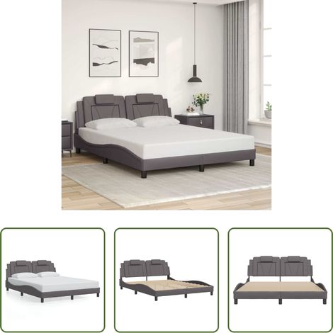vidaXL Oreiller de tête de lit - Cadre de lit Viana sans matelas gris 160x200 cm similicuir (1/5)