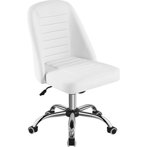 Yaheetech Sedia Ufficio Scrivania Senza Braccioli Ergonomica Reclinabile Imbottita in Finta Pelle con Rotelle Girevole Altezza Regolabile Portata 136 kg Bianco