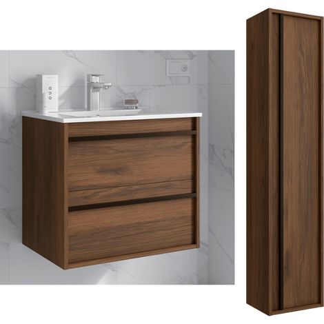 Meuble de salle de bain Dimensions 80 cm Couleur Noyer Maya Miroir Sans miroir Colonne de rangement Avec colonne (1/5)