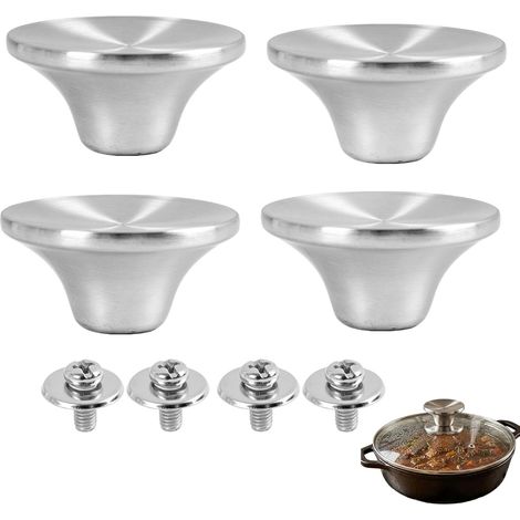 Ensemble de 4 poignées universelles en acier inoxydable, boutons résistants à la chaleur pour casseroles, avec vis et tampons silico (1/5)