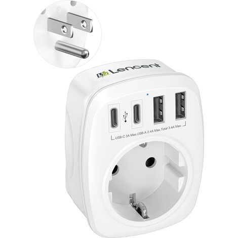 Adaptateur Prise Americaine USA, Adaptateur Canada vers France avec 2 USB et 2 Type-C, Europe Francaise FR 2 Broches vers US 3 Broches pour États Unis Canada Mexique Thailande Type B (1/5)