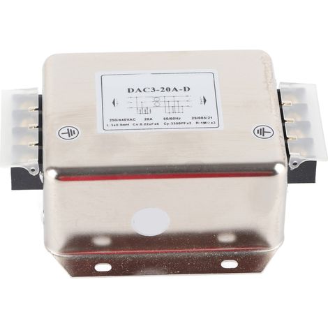 Filtre triphasé 20A DAC3, bornier triphasé 3 fils, AC250/440V 50/60Hz, atténuation CEM, module industriel (1/5)