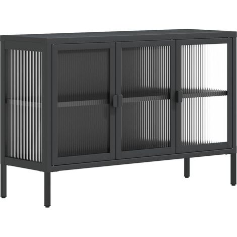Aparador buffet cómoda armario mueble organizador cocina salón salón 105 x 35 x 70 cm cristal y acero negro 020035837