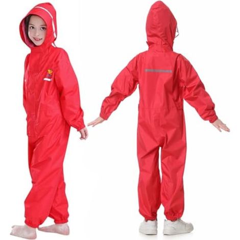Irovami Combinaison imperméable une pièce pour enfant, unisexe, rouge, XL (1/5)