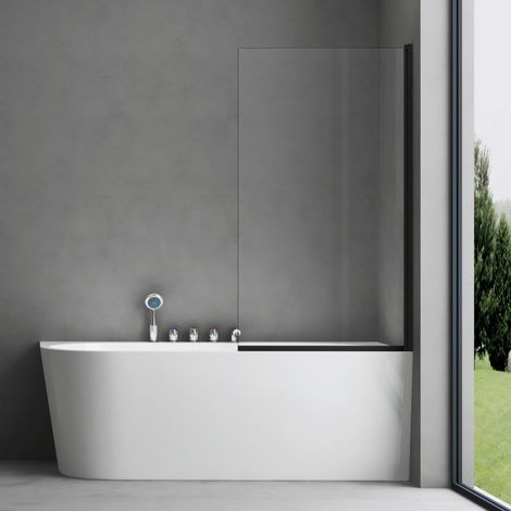 doporro Parete Vasca da Bagno Doccia 80x140cm, Parete Sopravasca Doccia Apertura 180° Vetro Trasparente 6mm Nero Cortona201K (1/5)
