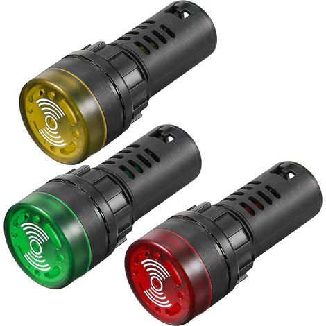 3 Pièces Voyant Lumineux avec Buzzer AC/DC 12V, Alarme Clignotante à Montage sur Panneau de 22 mm, pour Panneau de Commande électrique, CVC, Projets de Bricolage (Rouge-Jaune-Vert) (1/5)