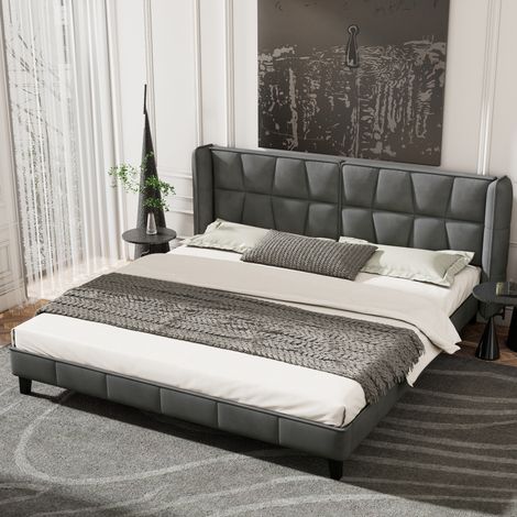 FLORAGRACE Letto imbottito 180x200 in velluto grigio con rete a doghe e testiera (1/5)