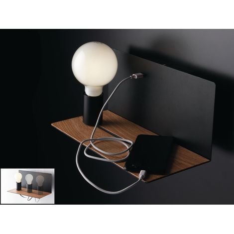 USB Wandleuchte FLASH Schwarz mit verstellbarer Lampe, Ladefunktion & Ablage (1/4)
