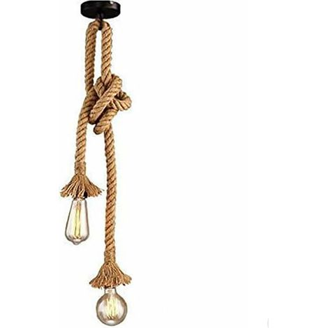 Vintage Rope Chandelier Pendentif Lampe Pendentif Corde Lampe à Suspension Double Tête Rétro Lampe de Plafond Industriel E27