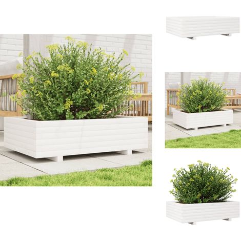 Jardinière blanc 90x60x26,5 cm bois de pin massif - Jardinier - Pot De Fleurs - Plante - Extérieur - Terrasse (1/5)