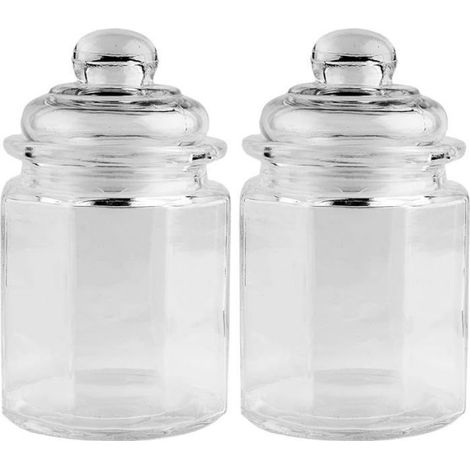Bonbonniere - Verre - Octogonale - 230 ml - Fermeture Hermetique - 8 x 8 x 12 5 cm - Lot de 2