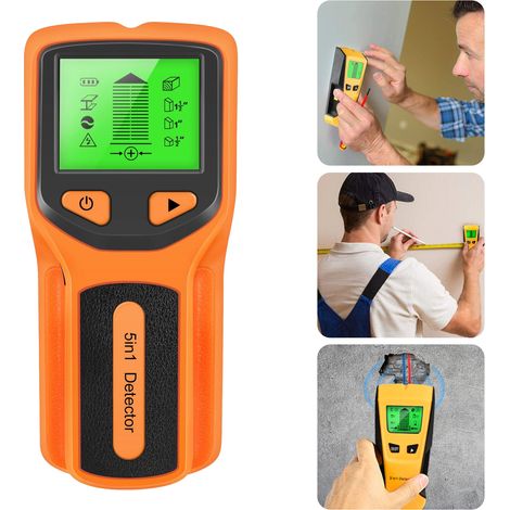 Détecteur de montants muraux 5 en 1, scanner mural numérique, détecteur de métaux avec écran LCD et sirène, pour murs et sols (piles non incluses) (1/5)