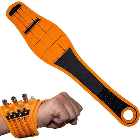 Bracelet porte-outils magnétique ajustable, support vis clous accessoires bricolage, bracelet pratique atelier réparation maison (1/5)