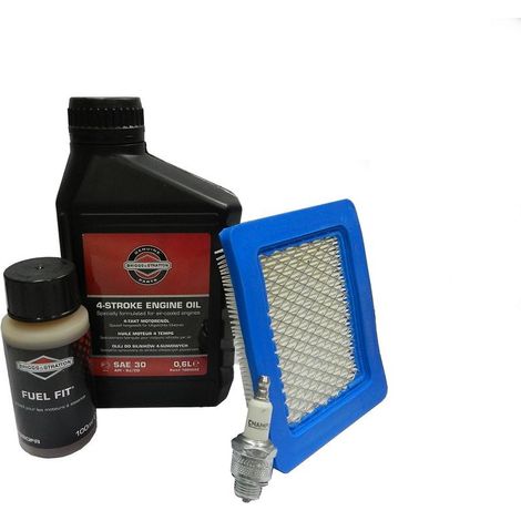Briggs & Stratton – Kit entretien moteur thermique – Filtre à air adaptable – Huile d'origine 0.60L – Bougie Champion – Stabilisant carburant 250ml