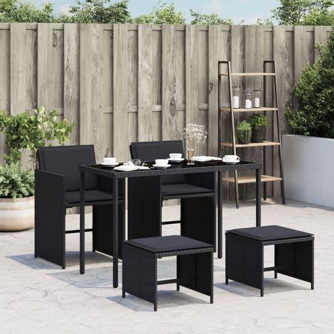 vidaXL 5 Piece Garden Dining Set with Cushions Black Poly Rattan (1/5)