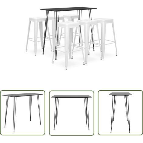 The Living Store 7-tlg. Bar-Set Schwarz und Weiß - Bar Set - Bartisch - Barhocker - Küchenstuhl - Wohnzimmermöbel (1/5)