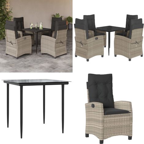 Ensemble à manger de jardin et coussins 5 pcs gris clair rotin - Chaise de jardin - Table de jardin (1/5)