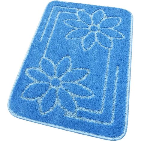 Tappeto Bagno Tinta Unita Antiscivolo Assorbente Scendiletto 100% Made In Italy Azzurro - 50x80 cm
