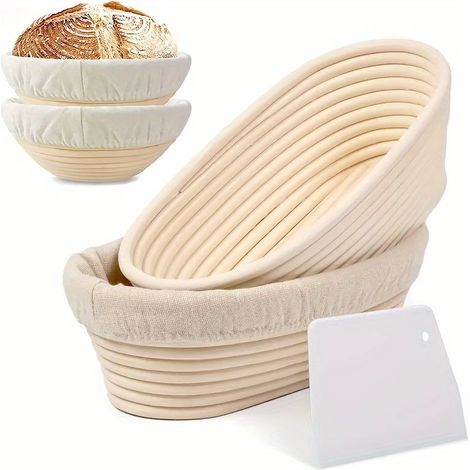 1 Brotkorb aus Naturrattan mit Gärtuch, runde/ovale Gärschale für Sauerteigstarter, professionelles Back- und Gärwerkzeug (1/5)