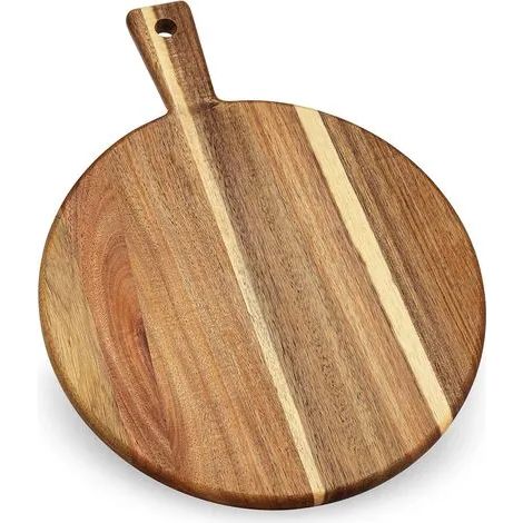 Planche à découper en bois d'acacia avec poignée pour viande, fromage, légumes, pain et charcuterie - Planche de service décorative en bois pour la cuisine et la salle à manger, grand format 43 x 33 c (1/3)