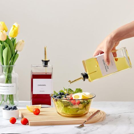 Distributeur d'huile d'olive de cuisine, bec verseur automatique, flacon en verre, lot de 4 - couleur or 500 ml (1/4)
