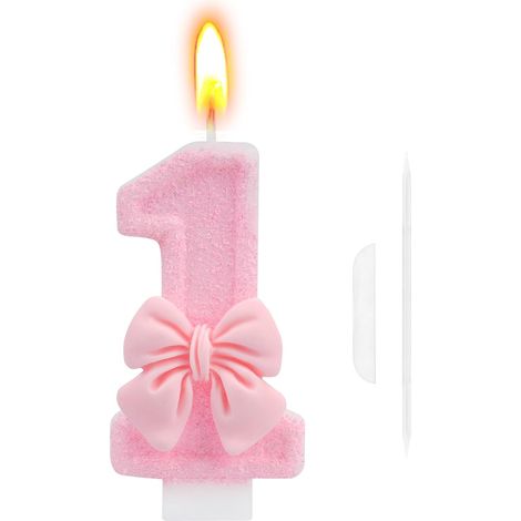 Bougie Anniversaire Chiffre 1 - 1 Pièce - Cire Végétale et Design Papillon 3D - Décoration de Gâteau Festive - Premier Anniversaire Enfant - Rose (1/5)