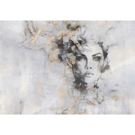 Papier peint visage de femme marbre doré décoration murale pour salon – 300 x 210 cm Wallarena (1/4)